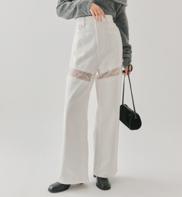  「レース切替デニム」|デニム|