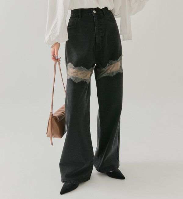  「レース切替デニム」|デニム|