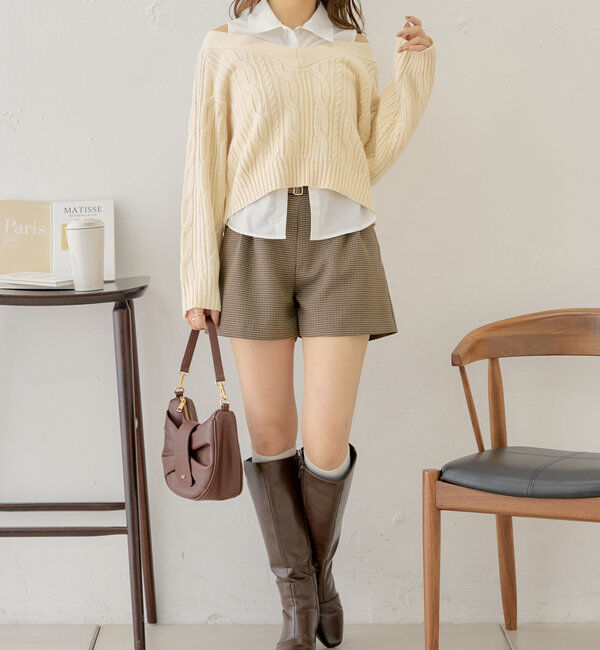  「【セットアップ対応】ダブルベルトキュロットショートパンツ」|チノ|