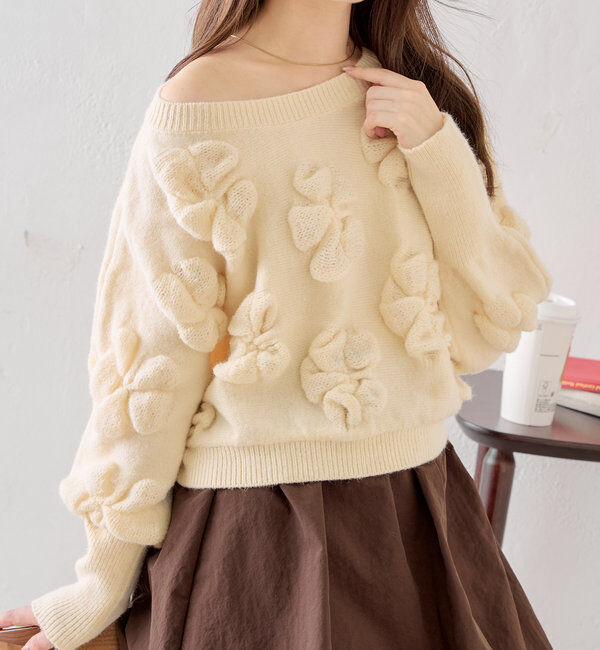  「フラワージャガードニット」|ニット・セーター|アイボリー