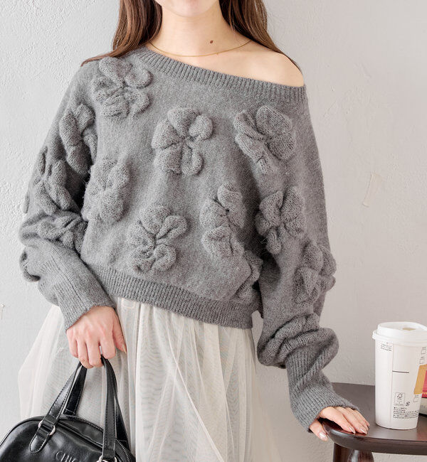  「フラワージャガードニット」|ニット・セーター|グレー