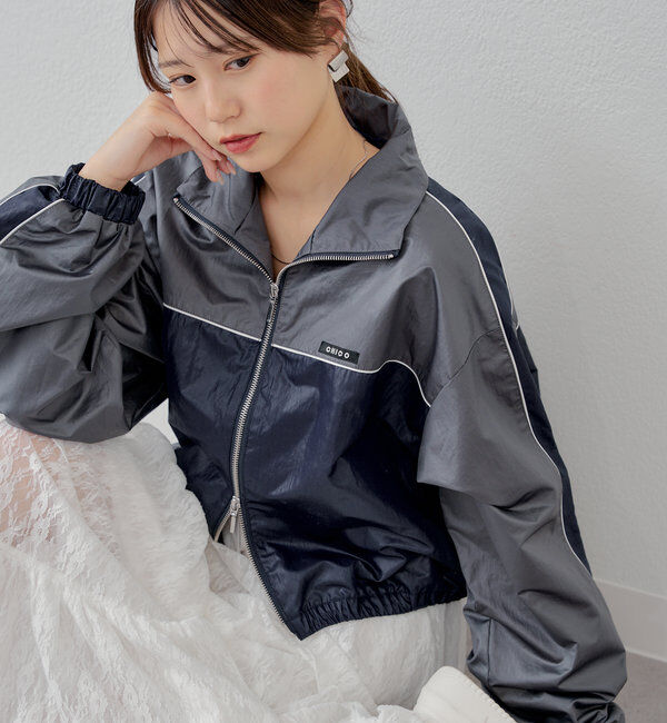  「配色デザインナイロンブルゾン」|ブルゾン・スタジャン|ネイビー