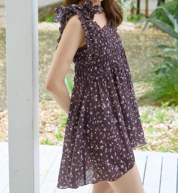  「【水着】花柄肩リボンキャミチュニック3点セット」|ビキニ|ブラウン