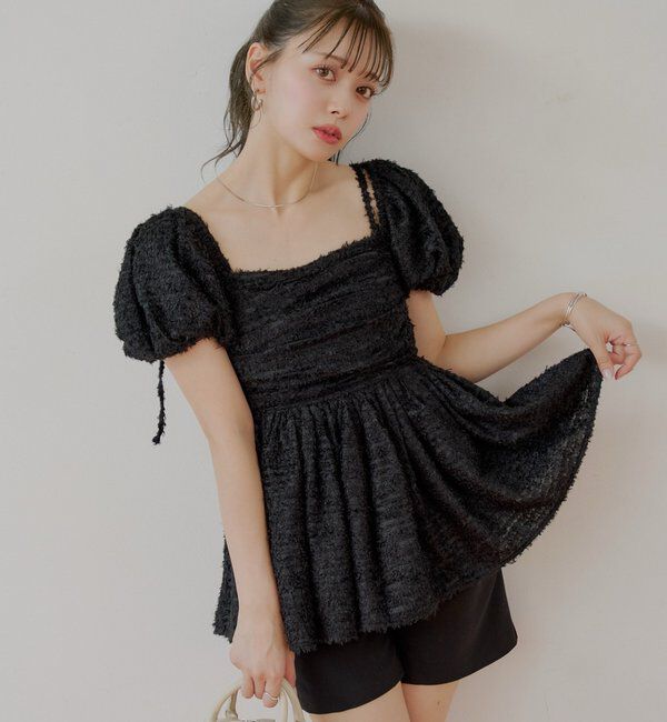  「フェザーペプラムブラウス」|シャツ・ブラウス|ブラック