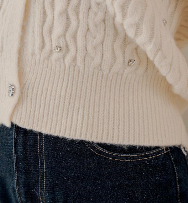  「【SALON by Chico】フラワービジュー襟付きルーズニットカーディガン」|カーディガン|