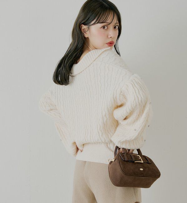  「【SALON by Chico】フラワービジュー襟付きルーズニットカーディガン」|カーディガン|