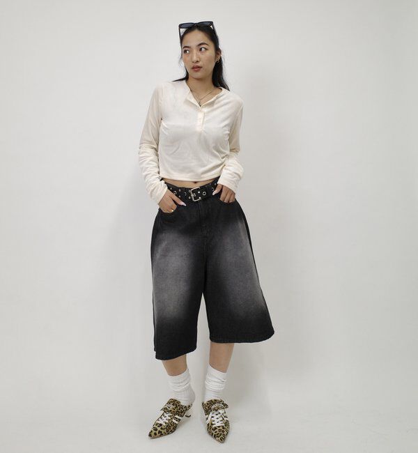  「ベロアヘンリーネックショートトップス」|Tシャツ・カットソー|