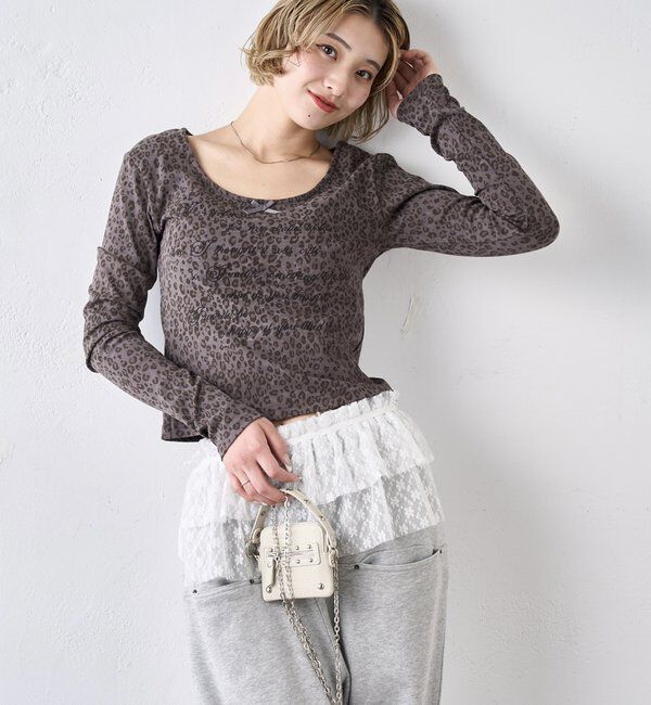  「レオパード(ヒョウ柄)メッセージトップス」|Tシャツ・カットソー|