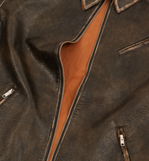  「ヴィンテージライクボンディングフェイクレザージャケット 」|ブルゾン・スタジャン|