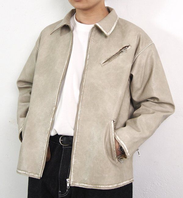 「ヴィンテージライクボンディングフェイクレザージャケット 」|ブルゾン・スタジャン|