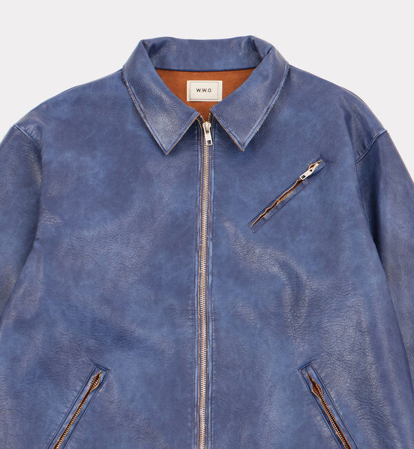  「ヴィンテージライクボンディングフェイクレザージャケット 」|ブルゾン・スタジャン|