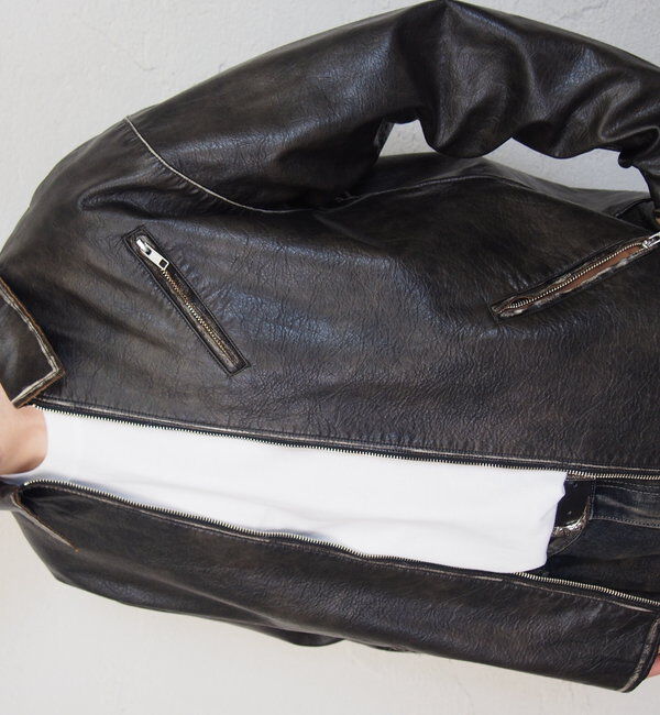  「ヴィンテージライクボンディングフェイクレザージャケット 」|ブルゾン・スタジャン|