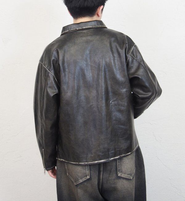  「ヴィンテージライクボンディングフェイクレザージャケット 」|ブルゾン・スタジャン|