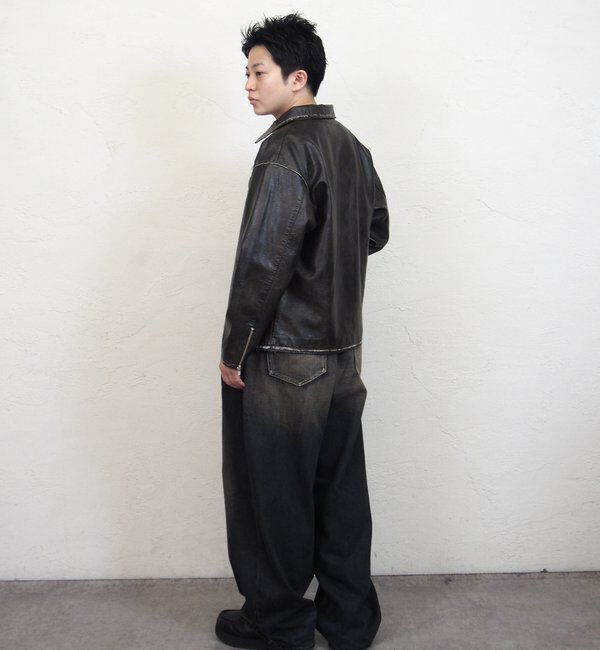  「ヴィンテージライクボンディングフェイクレザージャケット 」|ブルゾン・スタジャン|