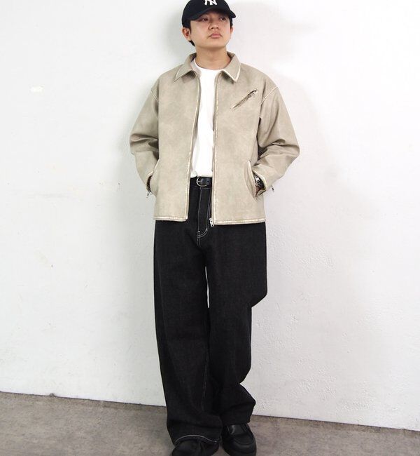  「ヴィンテージライクボンディングフェイクレザージャケット 」|ブルゾン・スタジャン|