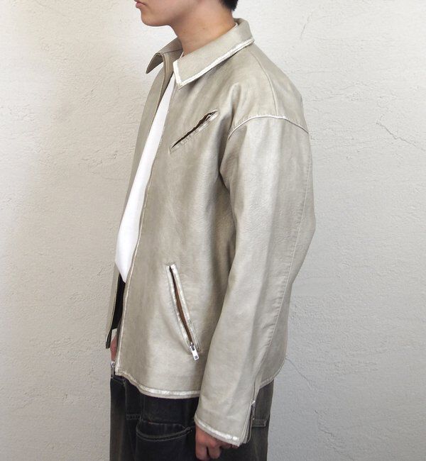  「ヴィンテージライクボンディングフェイクレザージャケット 」|ブルゾン・スタジャン|