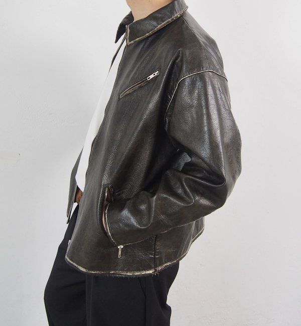  「ヴィンテージライクボンディングフェイクレザージャケット 」|ブルゾン・スタジャン|