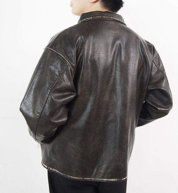  「ヴィンテージライクボンディングフェイクレザージャケット 」|ブルゾン・スタジャン|