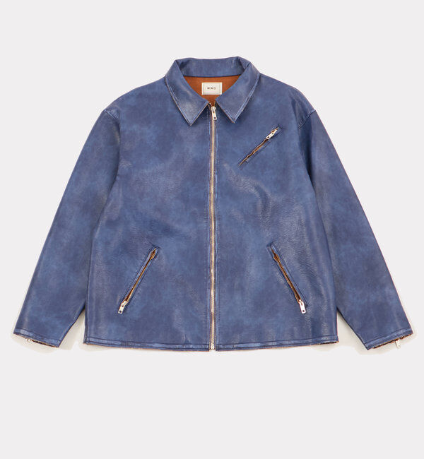  「ヴィンテージライクボンディングフェイクレザージャケット 」|ブルゾン・スタジャン|ブルー