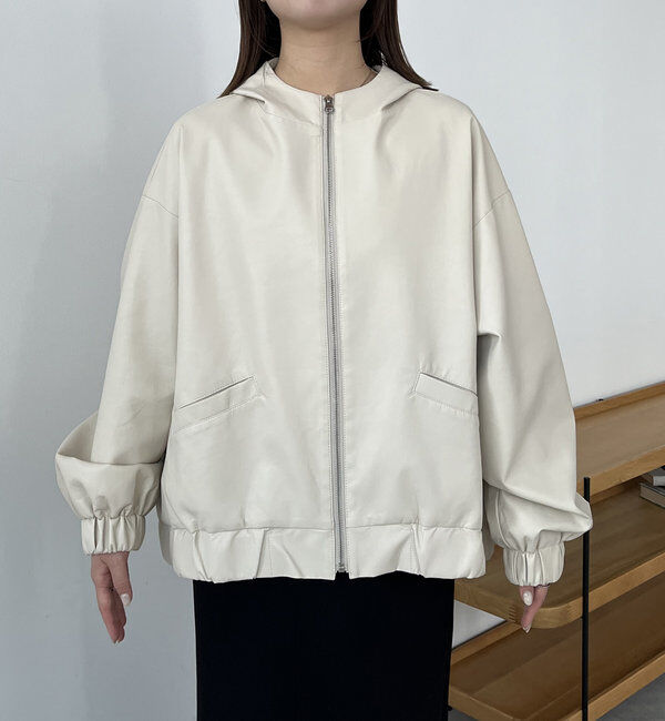  「＜YENN＞レザーフーディージャケット」|ブルゾン・スタジャン|