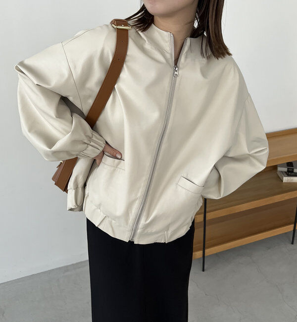  「＜YENN＞レザーフーディージャケット」|ブルゾン・スタジャン|