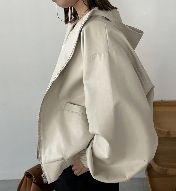  「＜YENN＞レザーフーディージャケット」|ブルゾン・スタジャン|