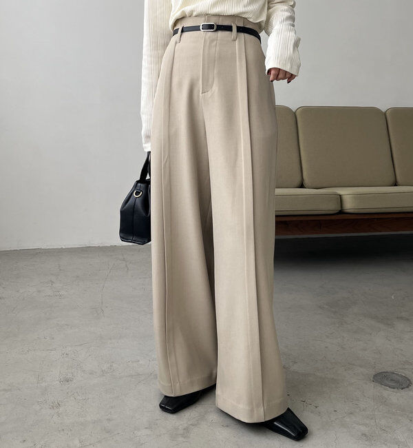  「ベルトSETセンタータックパンツ」|チノ|ベージュ