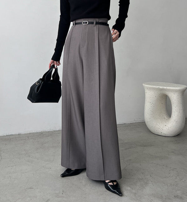  「ベルトSETセンタータックパンツ」|チノ|グレー