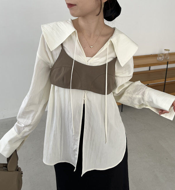  「【セットアイテム】ビスチェ付BIG襟シャツ」|シャツ・ブラウス|エクリュ