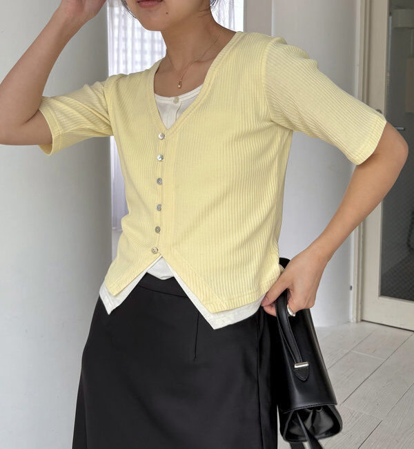  「【追加販売決定】カーディガン風バイカラーレイヤードプルオーバー」|Tシャツ・カットソー|