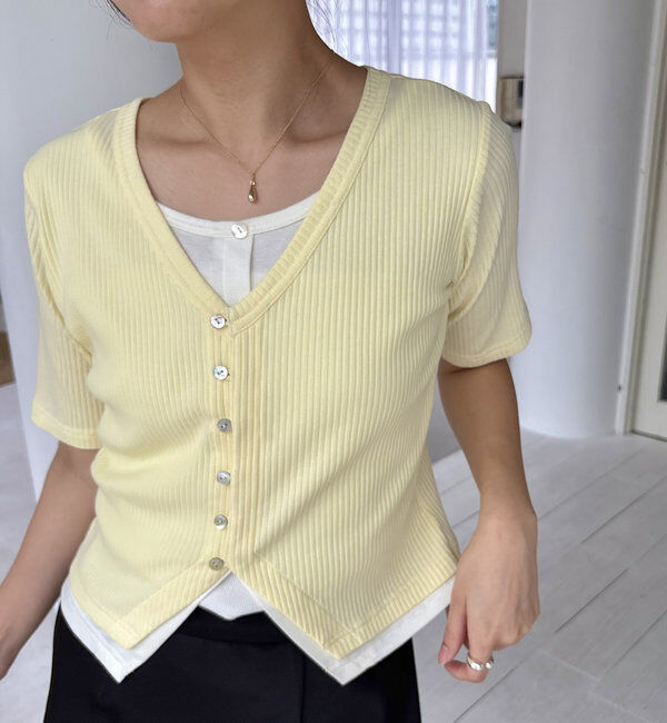  「【追加販売決定】カーディガン風バイカラーレイヤードプルオーバー」|Tシャツ・カットソー|