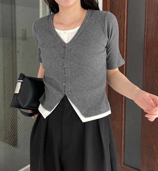  「【追加販売決定】カーディガン風バイカラーレイヤードプルオーバー」|Tシャツ・カットソー|