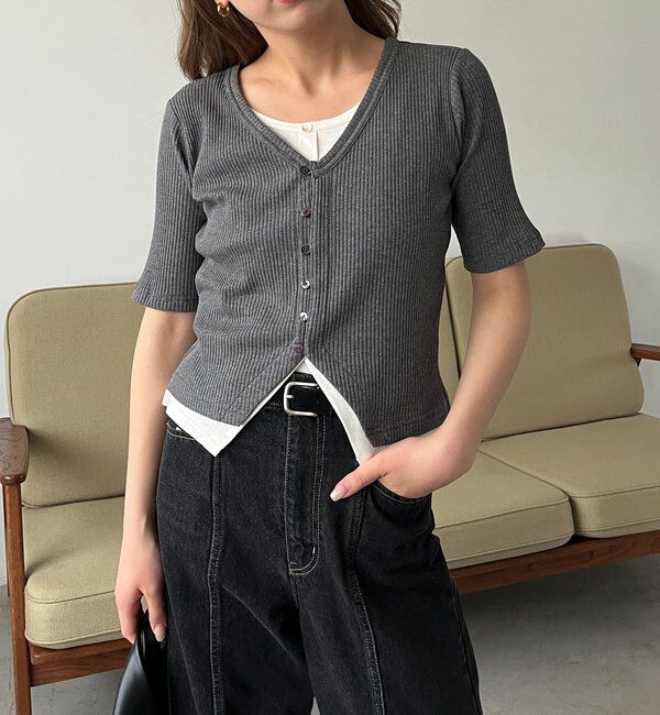  「【追加販売決定】カーディガン風バイカラーレイヤードプルオーバー」|Tシャツ・カットソー|