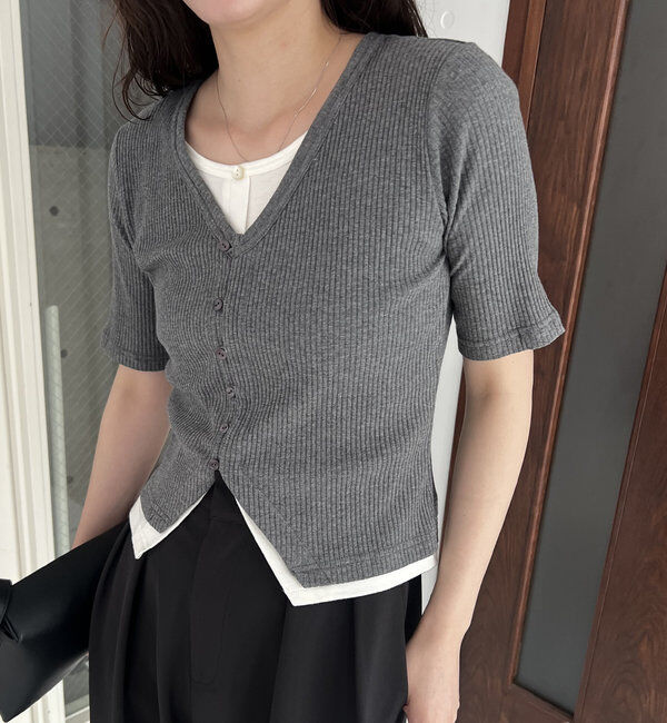  「【追加販売決定】カーディガン風バイカラーレイヤードプルオーバー」|Tシャツ・カットソー|