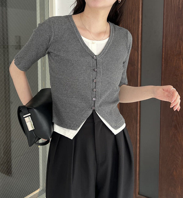  「【追加販売決定】カーディガン風バイカラーレイヤードプルオーバー」|Tシャツ・カットソー|