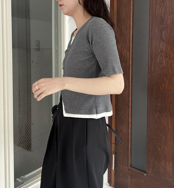  「【追加販売決定】カーディガン風バイカラーレイヤードプルオーバー」|Tシャツ・カットソー|