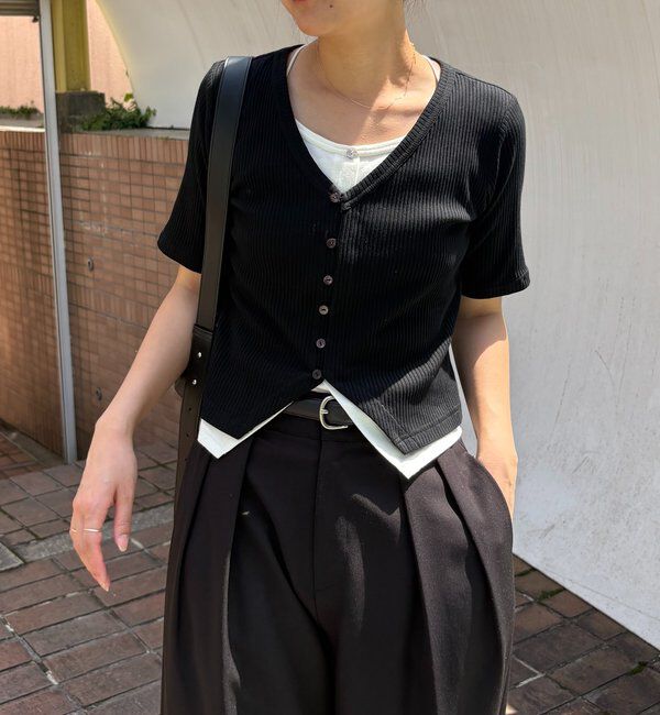  「【追加販売決定】カーディガン風バイカラーレイヤードプルオーバー」|Tシャツ・カットソー|