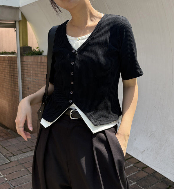  「【追加販売決定】カーディガン風バイカラーレイヤードプルオーバー」|Tシャツ・カットソー|