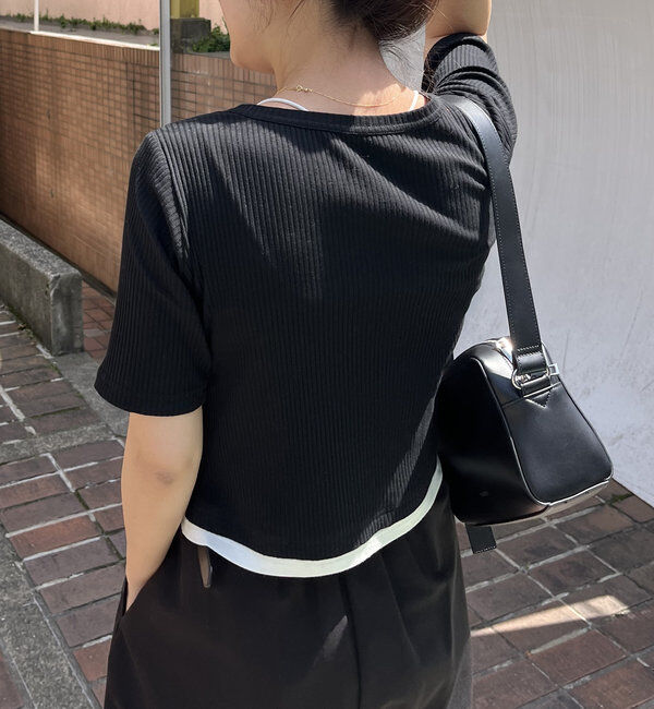  「【追加販売決定】カーディガン風バイカラーレイヤードプルオーバー」|Tシャツ・カットソー|