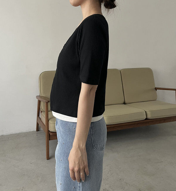  「【追加販売決定】カーディガン風バイカラーレイヤードプルオーバー」|Tシャツ・カットソー|