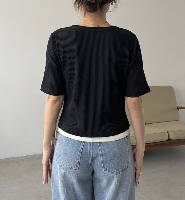  「【追加販売決定】カーディガン風バイカラーレイヤードプルオーバー」|Tシャツ・カットソー|