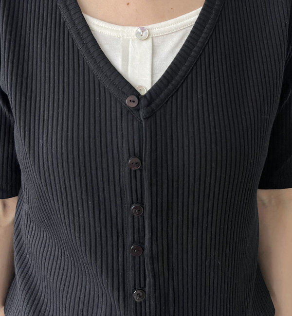  「【追加販売決定】カーディガン風バイカラーレイヤードプルオーバー」|Tシャツ・カットソー|