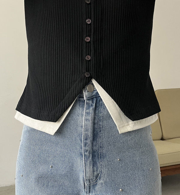  「【追加販売決定】カーディガン風バイカラーレイヤードプルオーバー」|Tシャツ・カットソー|