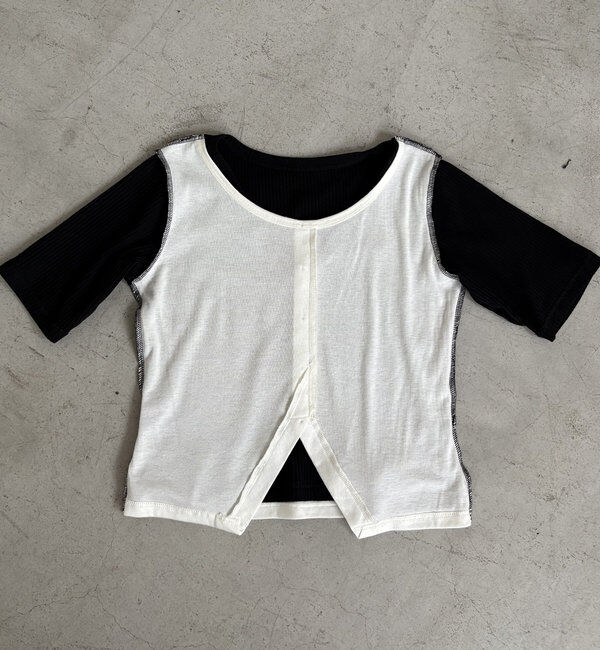  「【追加販売決定】カーディガン風バイカラーレイヤードプルオーバー」|Tシャツ・カットソー|