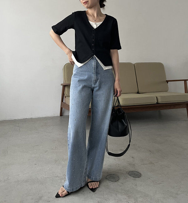  「【追加販売決定】カーディガン風バイカラーレイヤードプルオーバー」|Tシャツ・カットソー|