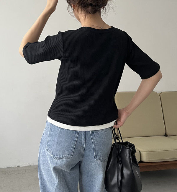  「【追加販売決定】カーディガン風バイカラーレイヤードプルオーバー」|Tシャツ・カットソー|