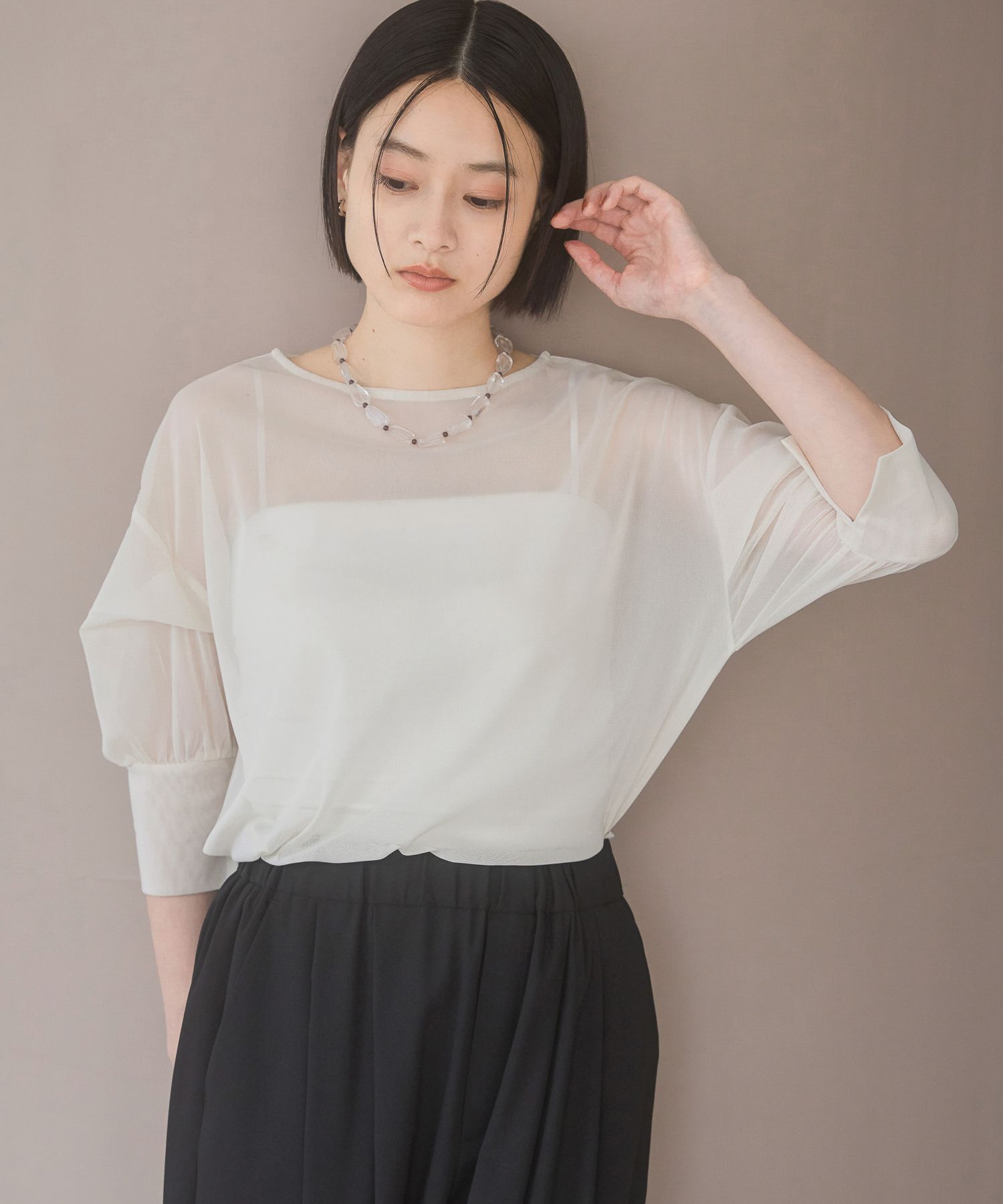 A part by 「チュールパフプルオーバー_半袖」|Tシャツ・カットソー|ナチュラル