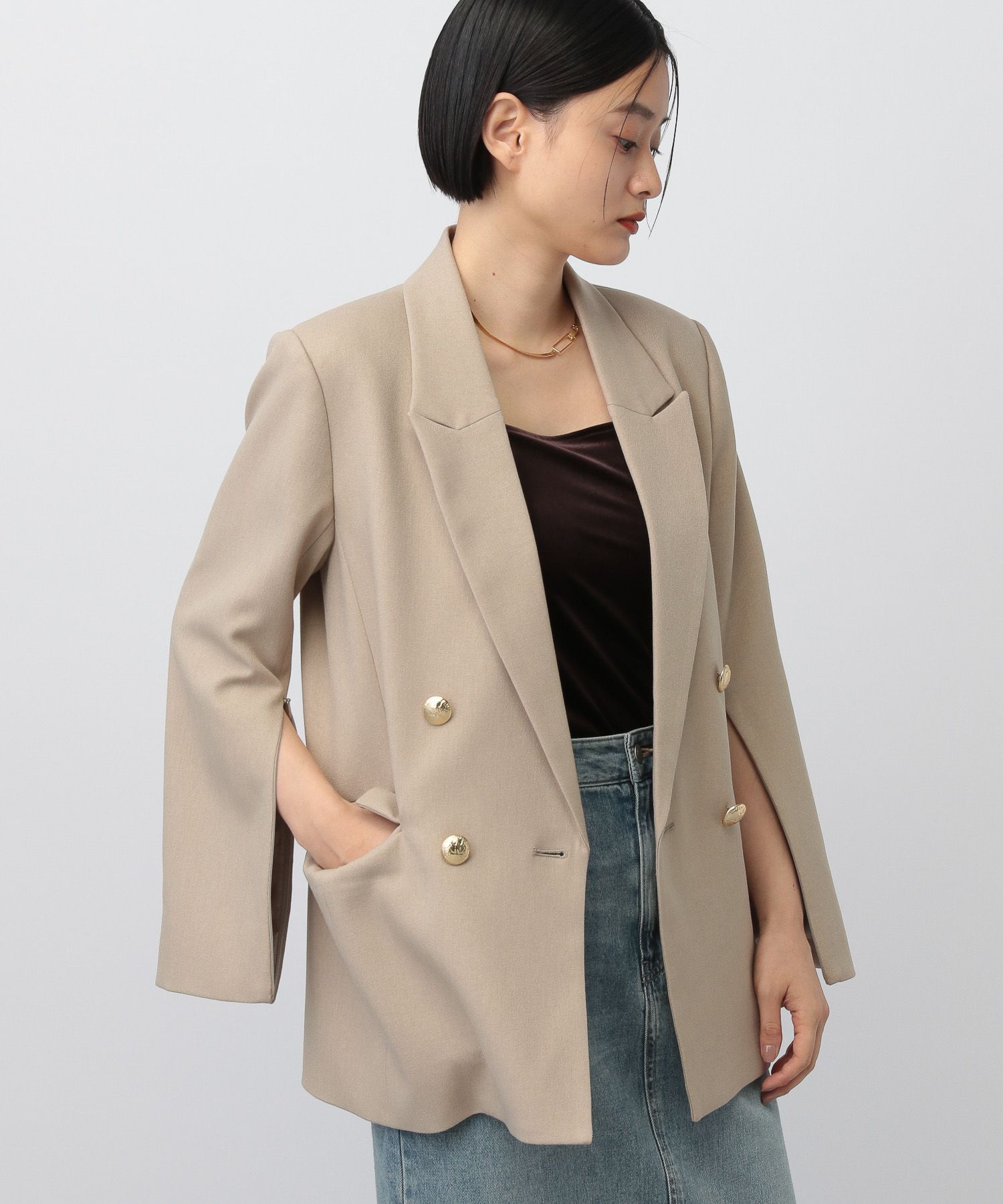 A part by 「【セットアップ対応】Ｗテーラードスリットジャケット」|テーラードジャケット|ベージュ