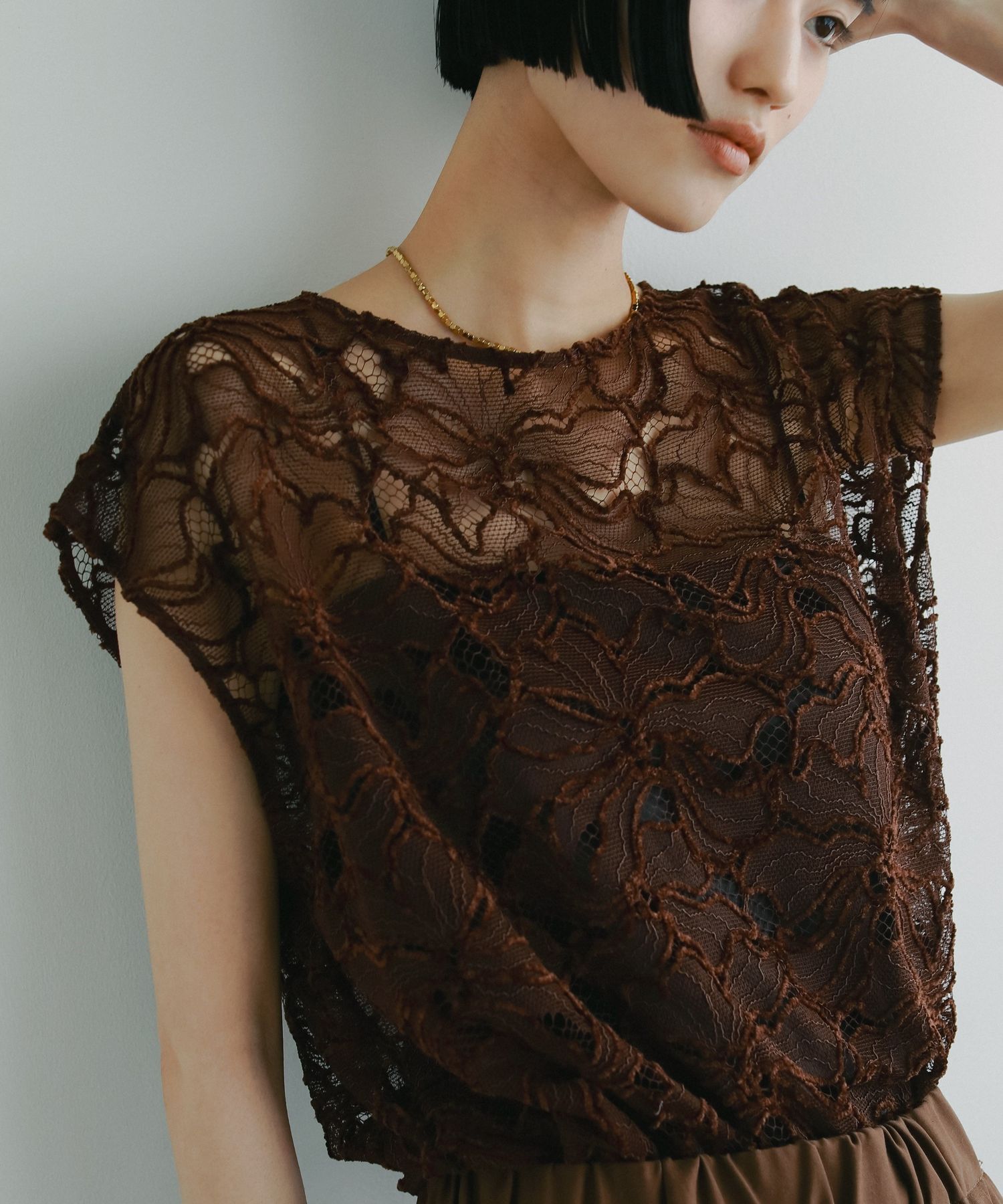 A part by 「モールレースプルオーバーフレンチスリーブ」|シャツ・ブラウス|ブラウン