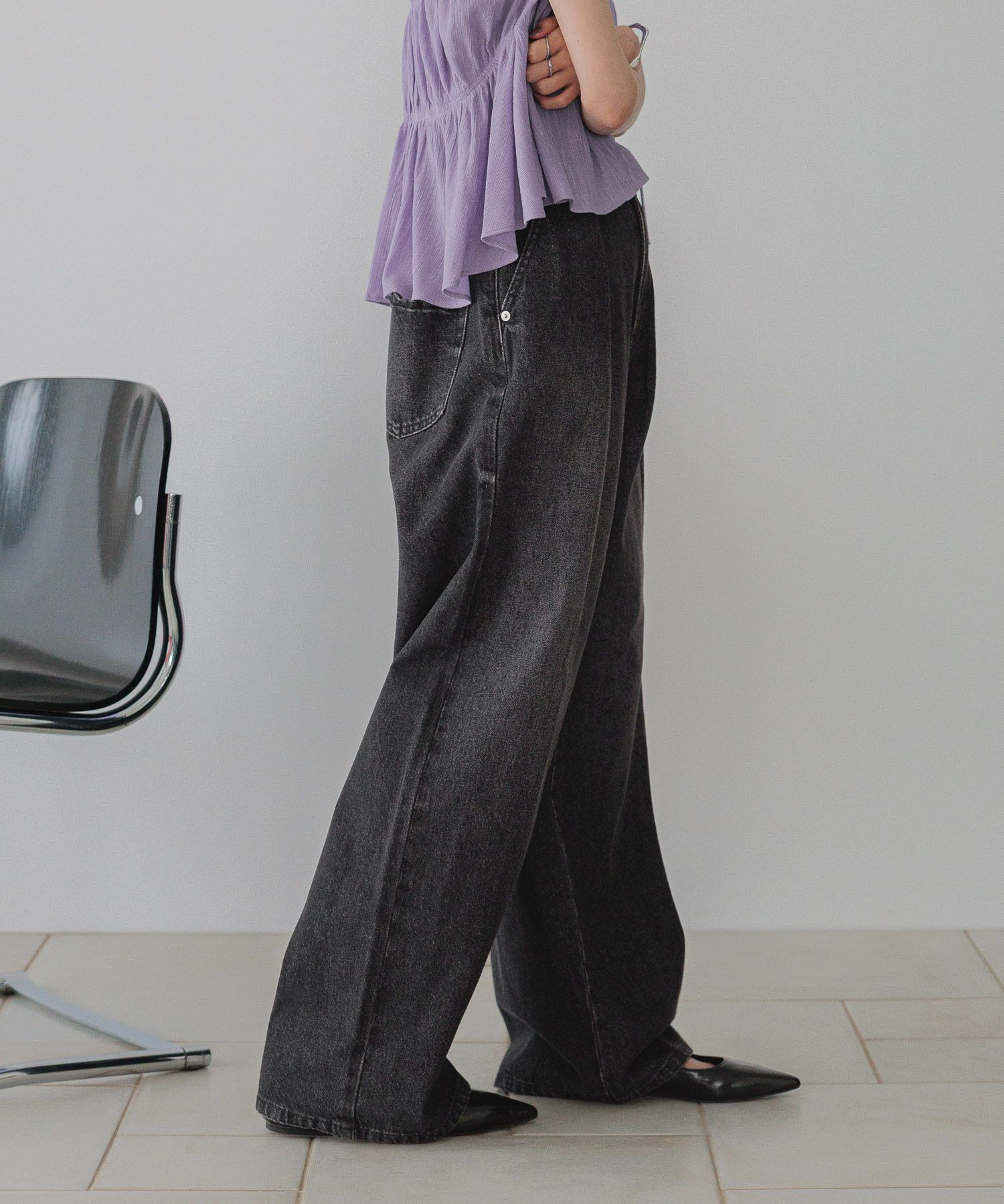 LOWRYS FARM「タックワイドデニム」|デニム|